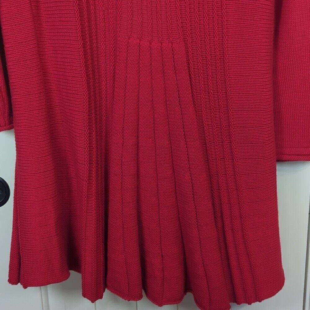 NY Collection Womens SZ XL Long Red Open Front Crotchet Cardigan Sweater - Picture 8 of 9
